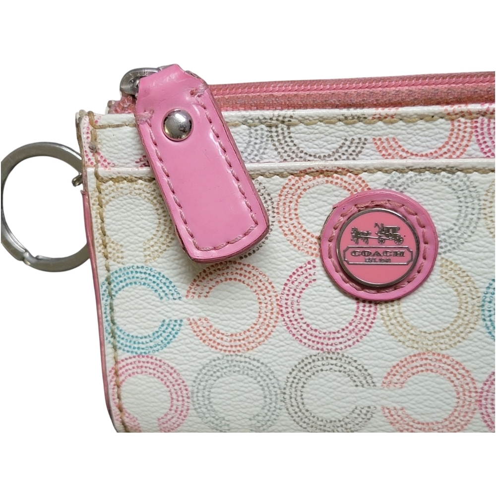 Coach Waverly Optic Art Coin Purse  multi-color signature C W/ Pink Leather Trim - Picture 4 of 15